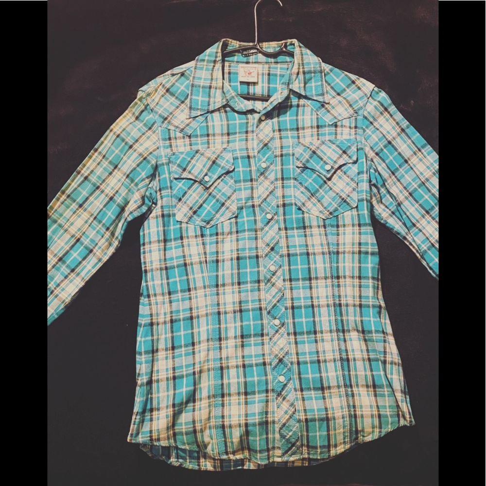 True Religion button up, Size M, Blue
